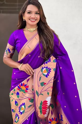 Purple woven design zari paithani saree