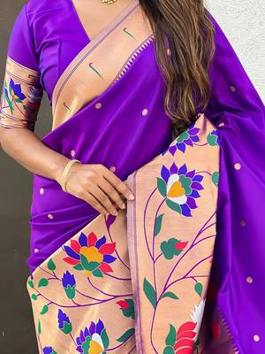 Purple woven design zari paithani saree 5