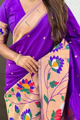 Purple woven design zari paithani saree