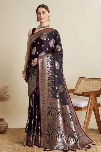 Magenta ethnic motifs woven design zari banarasi saree