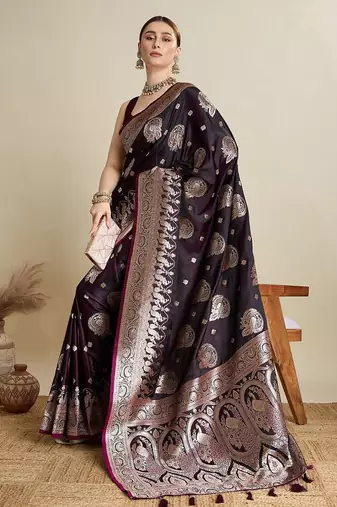 Magenta ethnic motifs woven design zari banarasi saree