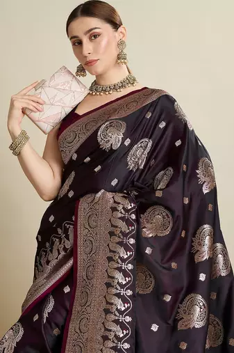 Magenta ethnic motifs woven design zari banarasi saree