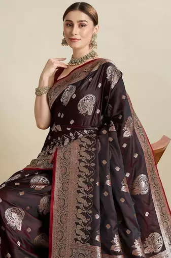 Maroon woven design ethnic motifs zari banarasi saree