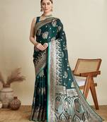 Green ethnic motifs woven design zari banarasi saree