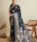 Black ethnic motifs woven design zari  banarasi saree
