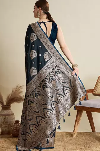 Black ethnic motifs woven design zari  banarasi saree