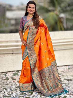 Orange woven design kanjeevaram saree 1