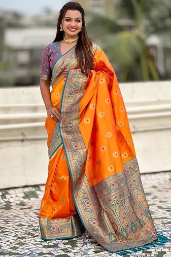 Orange woven design kanjeevaram saree