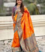Orange woven design kanjeevaram saree