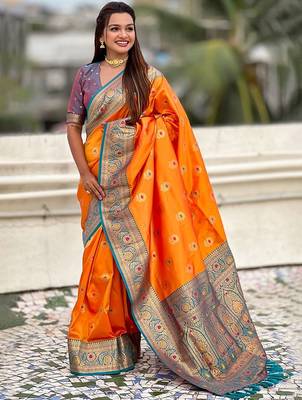 Orange woven design kanjeevaram saree 2