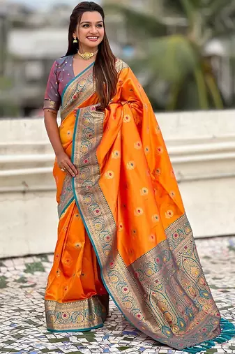 Orange woven design kanjeevaram saree