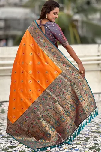 Orange woven design kanjeevaram saree