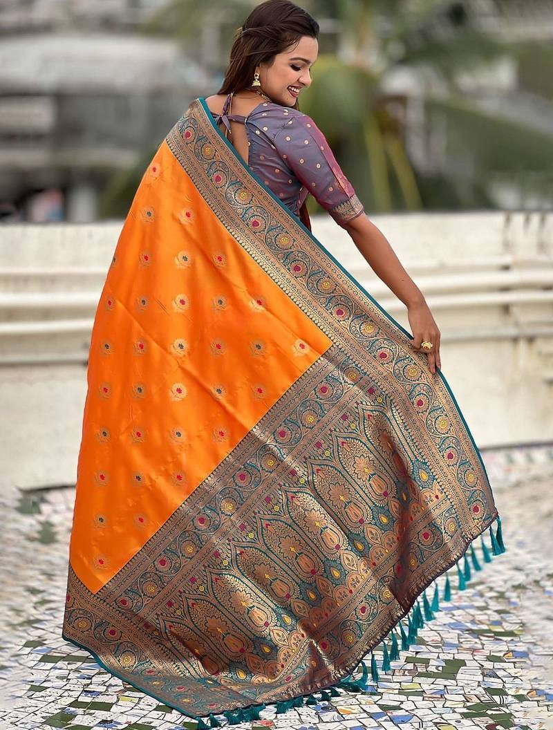 Orange woven design kanjeevaram saree