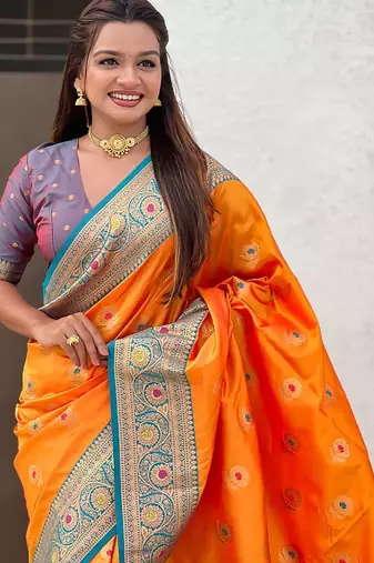 Orange woven design kanjeevaram saree