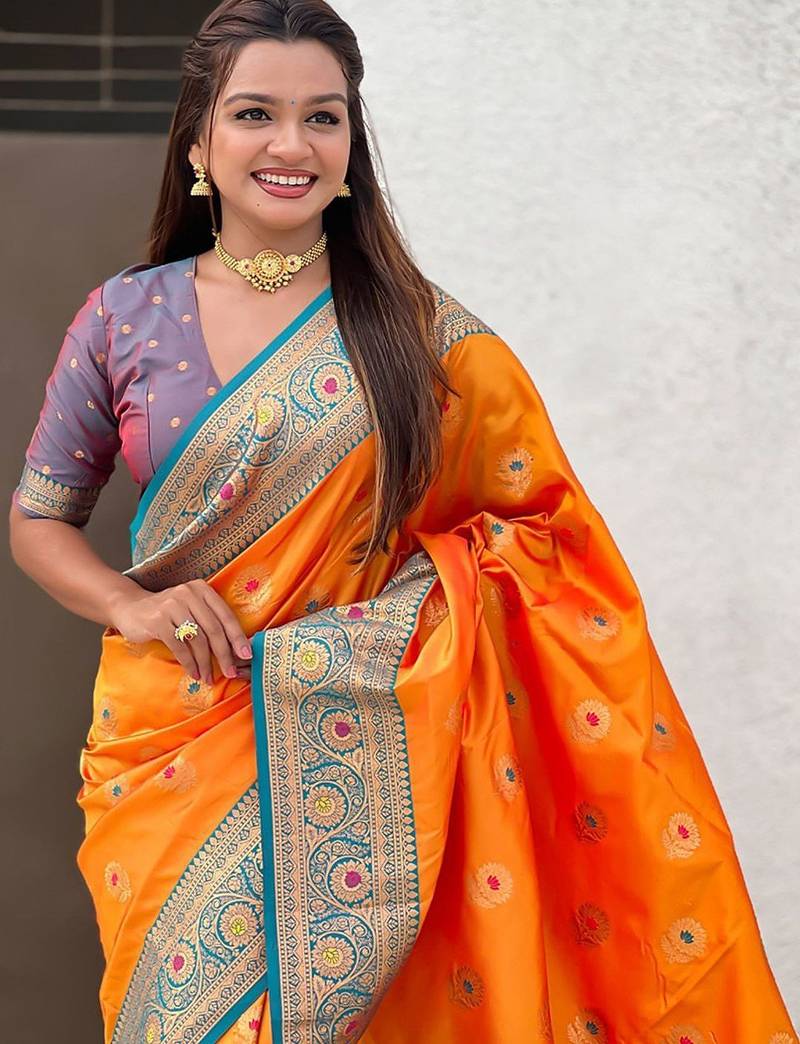 Orange woven design kanjeevaram saree