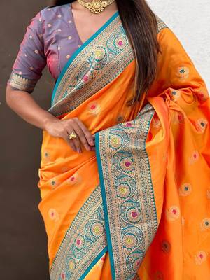 Orange woven design kanjeevaram saree 5