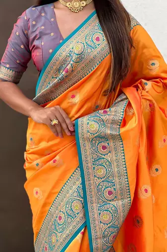 Orange woven design kanjeevaram saree