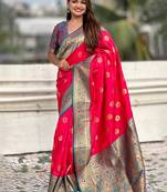 Pink woven design zari kanjeevaram saree