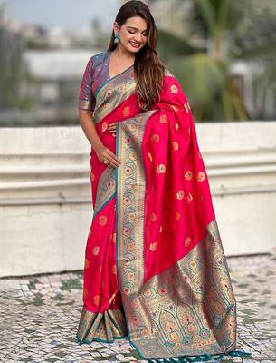 Pink woven design zari kanjeevaram saree 2