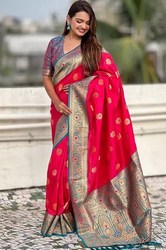 Pink woven design zari kanjeevaram saree