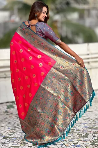 Pink woven design zari kanjeevaram saree
