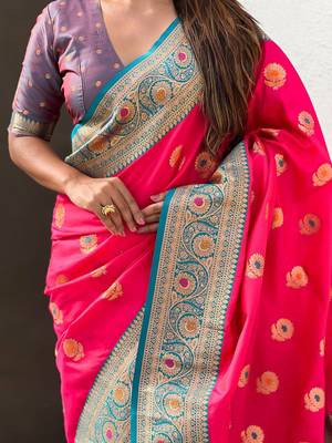 Pink woven design zari kanjeevaram saree 5
