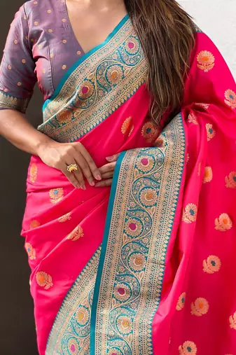 Pink woven design zari kanjeevaram saree