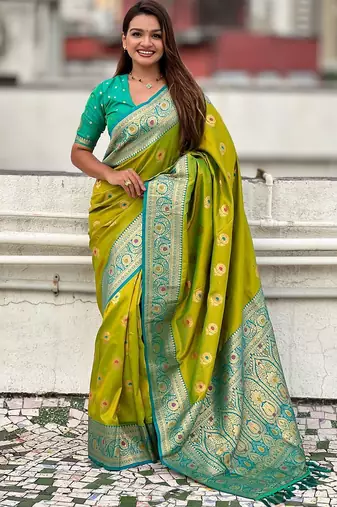 Green woven design zari kanjeevaram saree
