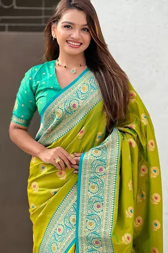 Green woven design zari kanjeevaram saree