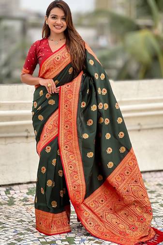 Green woven design zari kanjeevaram saree