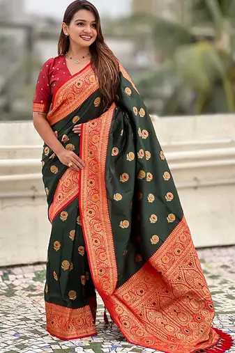 Green woven design zari kanjeevaram saree