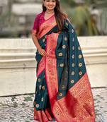 Blue ethnic motifs woven design zari kanjeevaram saree