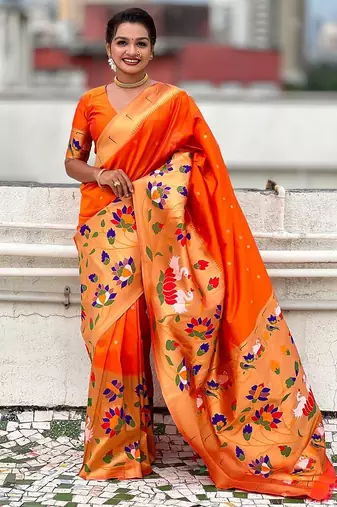 Orange woven design zari paithani saree