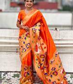 Orange woven design zari paithani saree