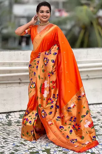 Orange woven design zari paithani saree
