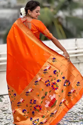 Orange woven design zari paithani saree