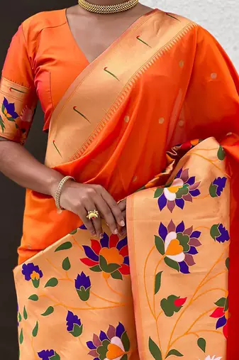 Orange woven design zari paithani saree