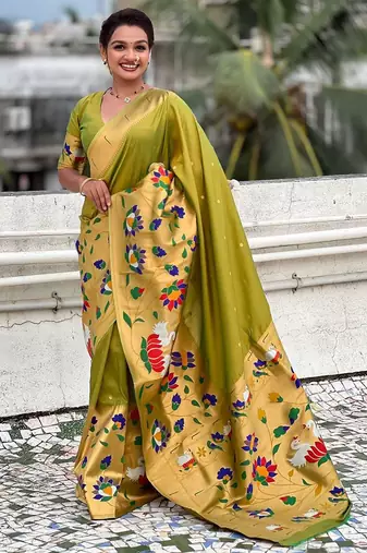 Green woven design zari paithani saree