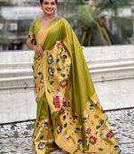 Green woven design zari paithani saree