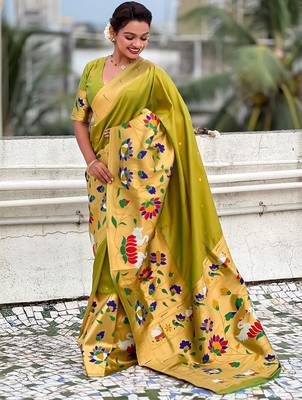 Green woven design zari paithani saree 2