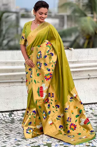 Green woven design zari paithani saree