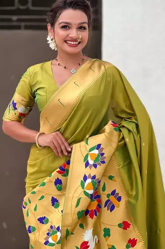 Green woven design zari paithani saree