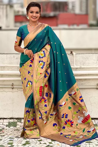 Green woven design zari paithani saree