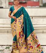 Green woven design zari paithani saree
