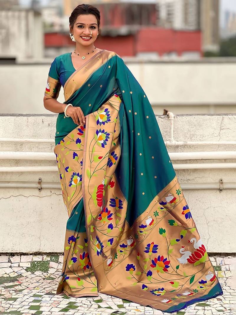 Green woven design zari paithani saree
