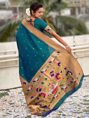 Green woven design zari paithani saree 2