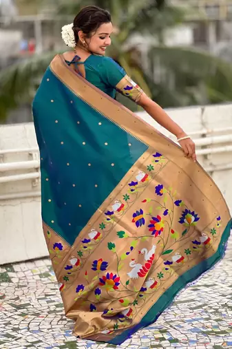 Green woven design zari paithani saree