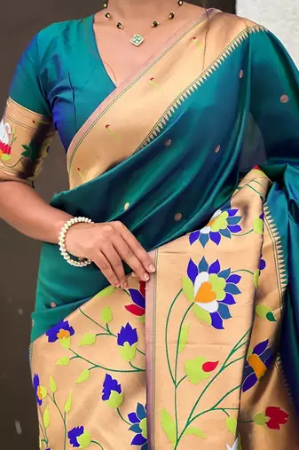 Green woven design zari paithani saree