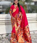 Pink woven design zari paithani saree