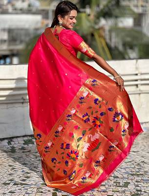 Pink woven design zari paithani saree 2
